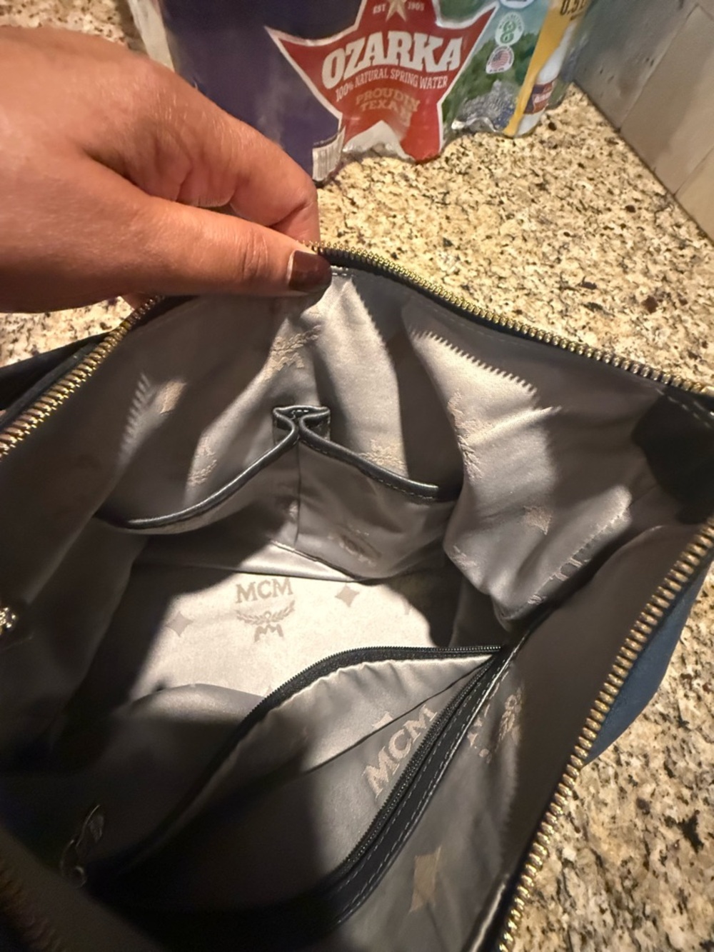 MCM Black Embossed Leather Shoulder Hobo Bag - Picture 12 of 13
